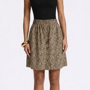 Linen Blend Leopard Print A-Line Knee-Length Skirt